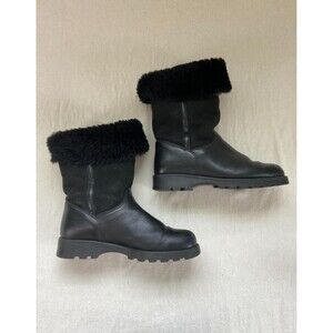 EUC La Canadienne Boots Women's 8M Black Leather Fur Lined Warm Snow Fold Over